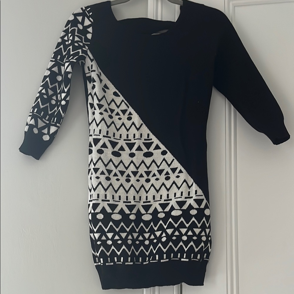 Black and White Asymmetrical Sweater Dress
